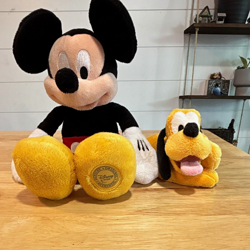 Disney Store Mickey Mouse & Pluto Plush Stuffed Animals Lot Small 2019 MPN